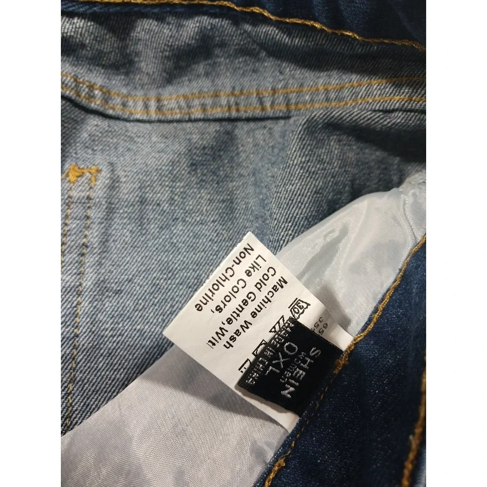 Shein Distressed Denim Mini‎ Skirt 0XL (US 12) Raw Hem Y2K Indie Sleaze Casual
